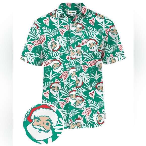 Tipsy Elves Christmas Pool Boy Santa Hawaiian Ugly Christmas Collared Shirt - Picture 5 of 7